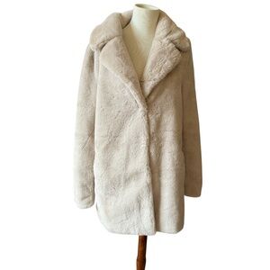 DOLCE CABO FAUX FUR COAT CHAMPAGNE LINED POCKETS HOLIDAY GLAMOUR ELEGANT SM